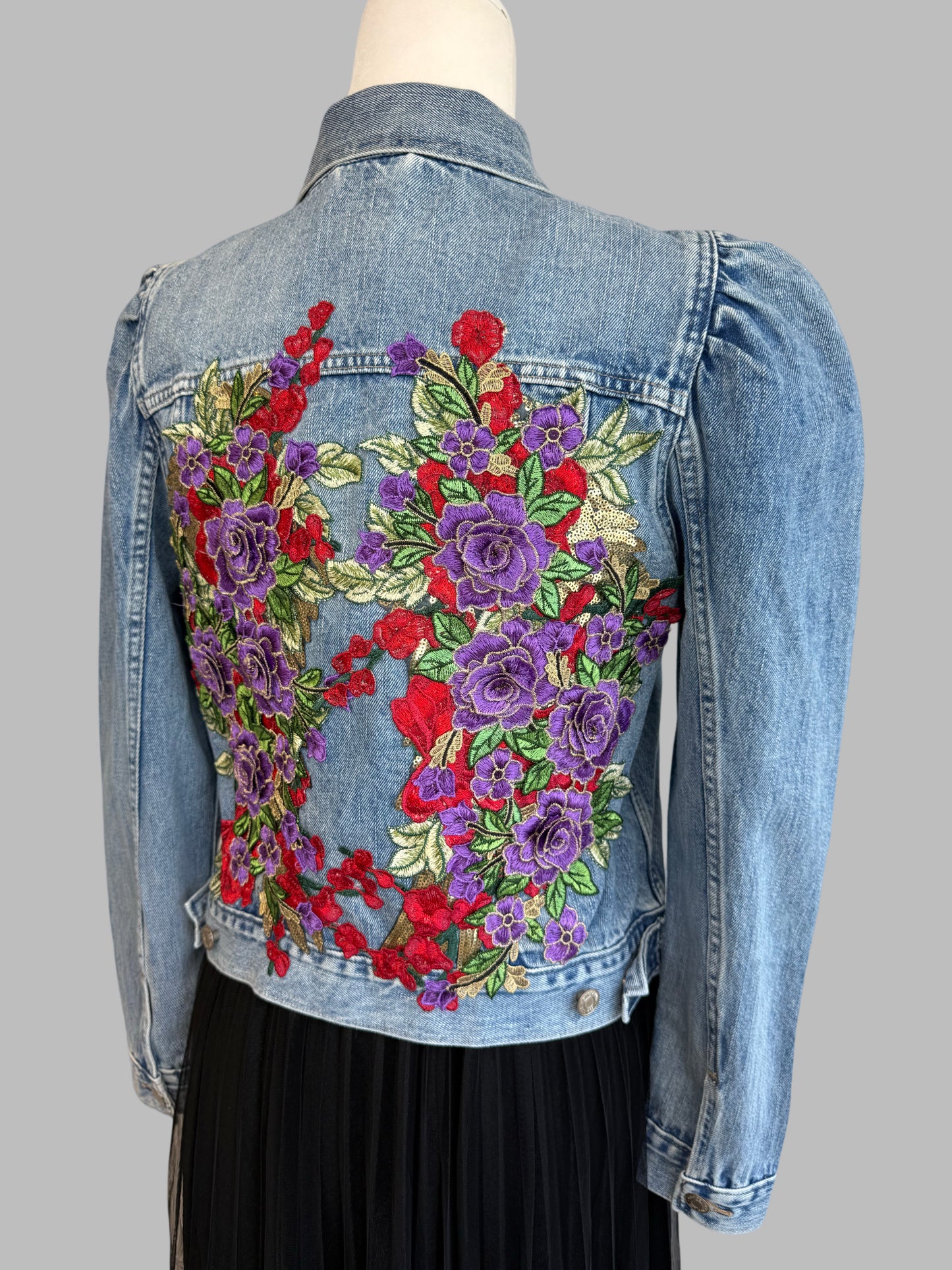 Women denim jacket with floral embroidery