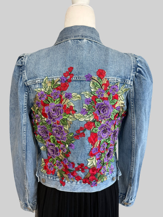 Women denim jacket with floral embroidery